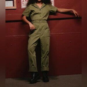 NWT ATWYLD Olive Green Uniform Jumpsuit Coveralls Short Sleeve Women L